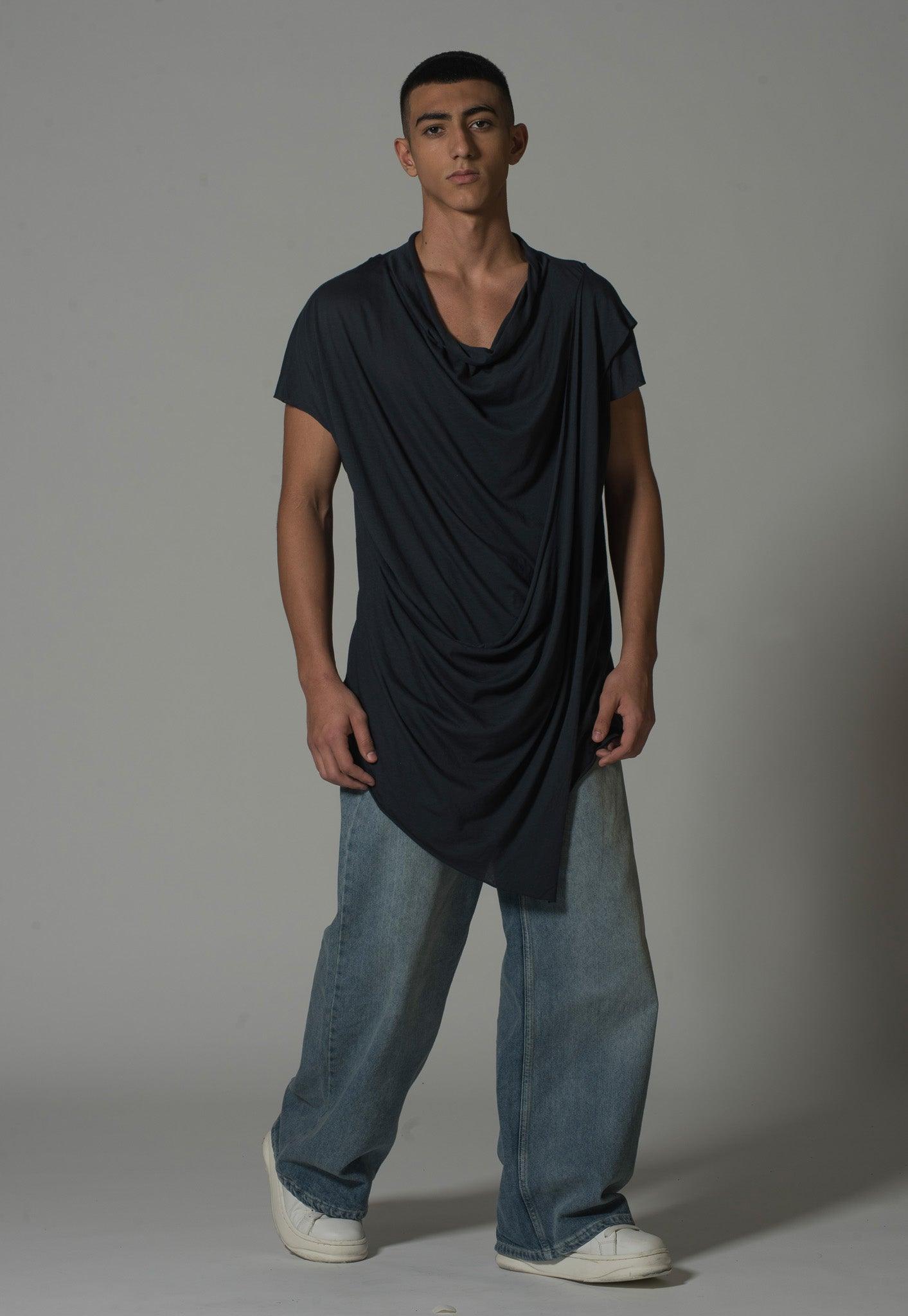 Men’s Draped Asymmetric Longline T-Shirt – Flashmob Nation - Flashmob Nation