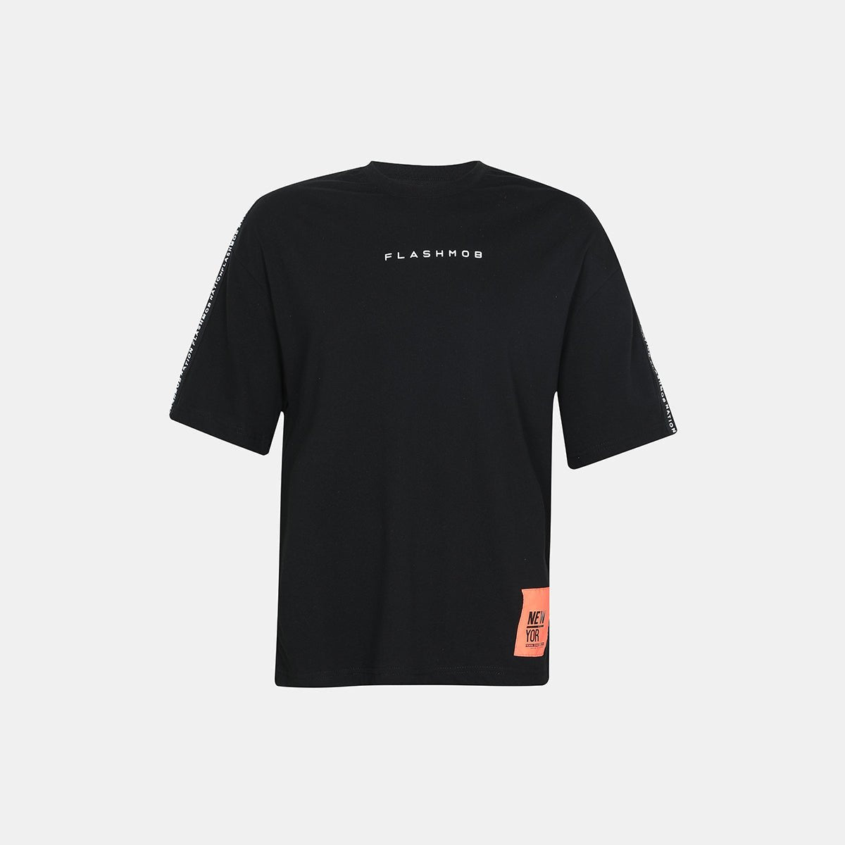Men's black Graphic Tape T-Shirt with architectural tonal seam detailing.