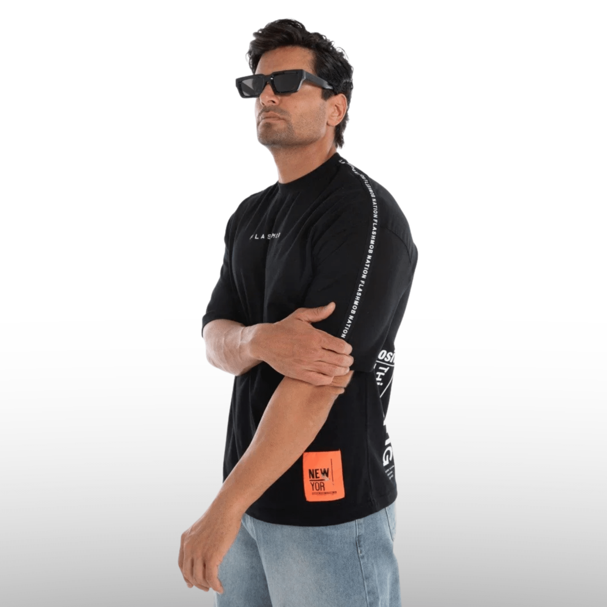 Men’s Black Graphic Tape T-Shirt - Flashmob Nation
