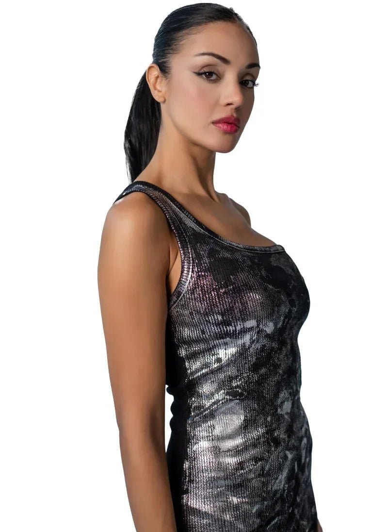 One - Shoulder Foil - Print Bodycon Dress for Women - Flashmob Nation
