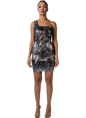 One - Shoulder Foil - Print Bodycon Dress for Women - Flashmob Nation