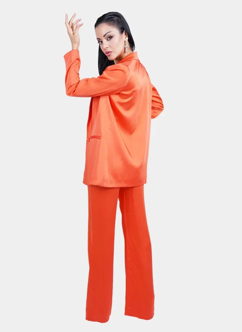 Orange Satin Deep V Suit for Women - Flashmob Nation