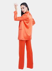 Orange Satin Deep V Suit for Women - Flashmob Nation