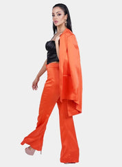 Orange Satin Deep V Suit for Women - Flashmob Nation
