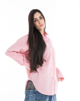 Printed Shirt Pink - Women's Oversized Full-Sleeve Streetwear Style