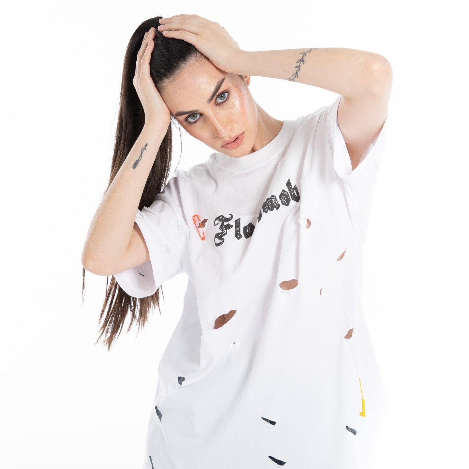 Women’s Oversized Torn Graphic T-Shirt – Flashmob Nation - Flashmob Nation