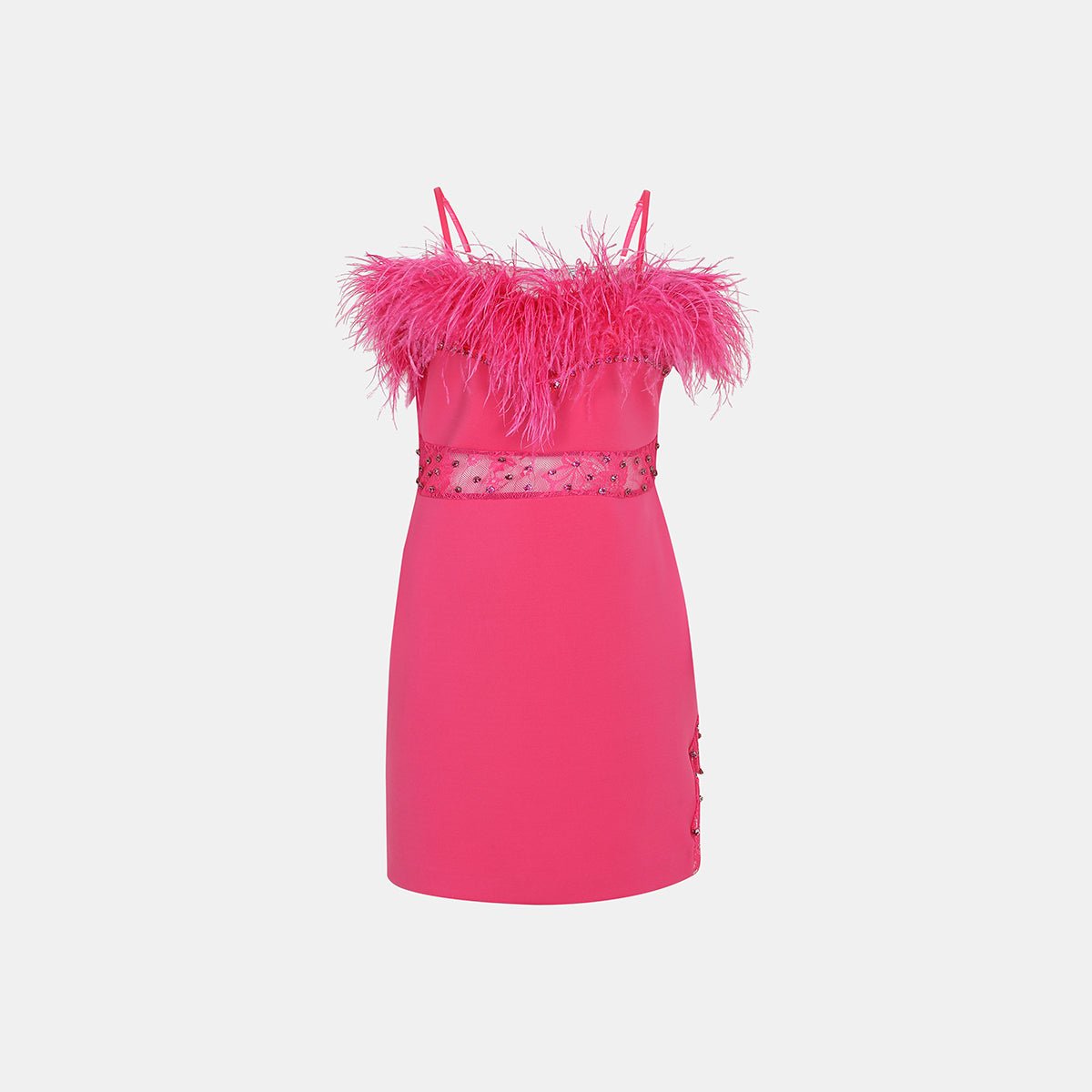 Party Dress Pink - Women's Feather Details Eveningwear - Flashmob Nation
