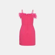 Party Dress Pink - Women's Feather Details Eveningwear - Flashmob Nation