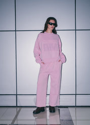 Women's Pink Relaxed Sweatpants with tonal FM embroidery.