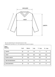 Technical size chart and measurements for Men's blue textured polo