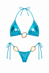 Turquoise Metallic Halter Set with Sarong