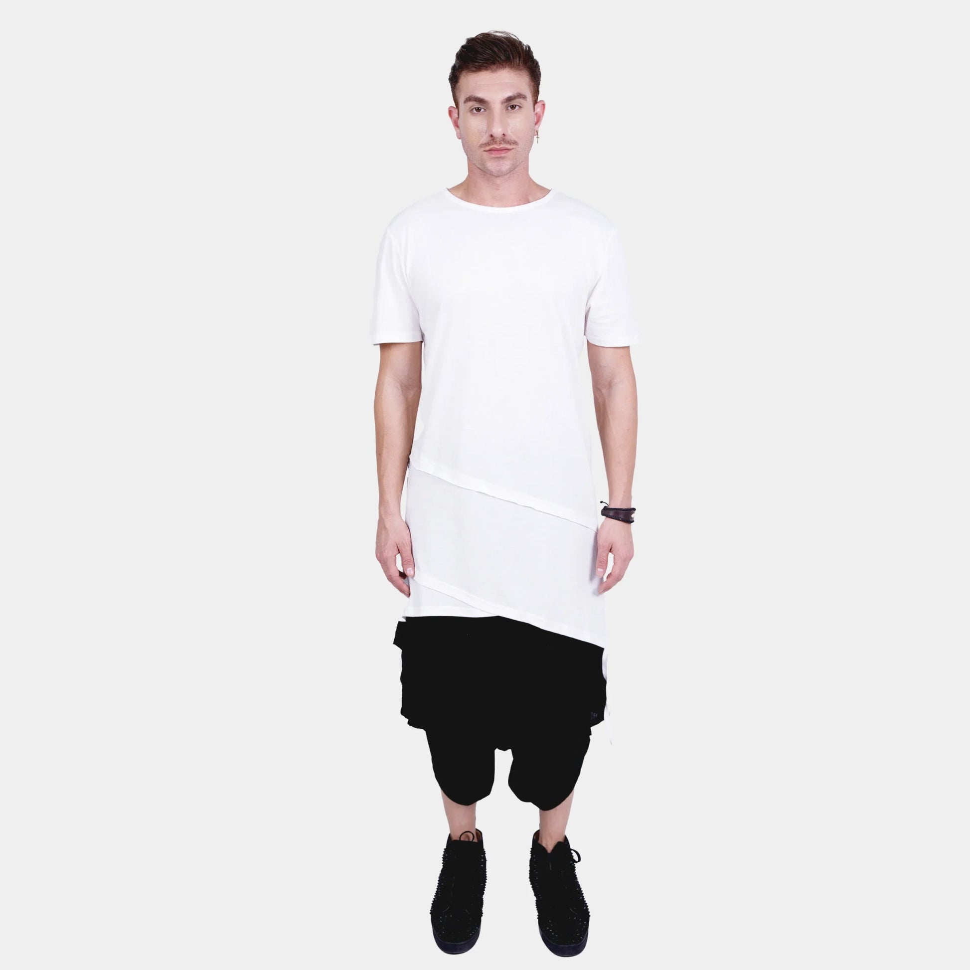 White Longline T-Shirt with Crop Hoodie Set - Flashmob Nation
