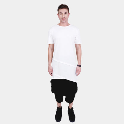 White Longline T-Shirt with Crop Hoodie Set - Flashmob Nation