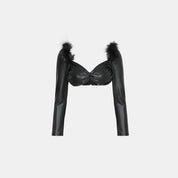 Women’s Black Faux Leather Feather Crop Top – FM Statement Streetwear - Flashmob Nation