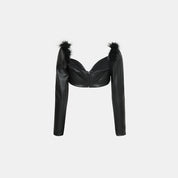 Women’s Black Faux Leather Feather Crop Top – FM Statement Streetwear - Flashmob Nation