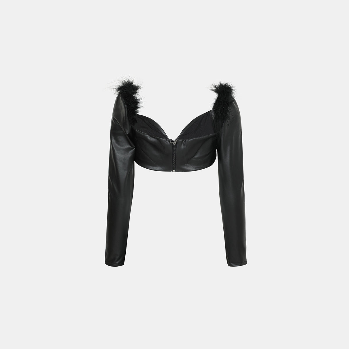 Women’s Black Faux Leather Feather Crop Top – FM Statement Streetwear - Flashmob Nation