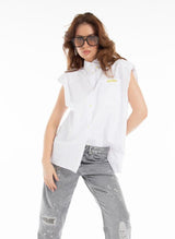 Sleeveless Shirt -  Women's High Collar Minimal Style