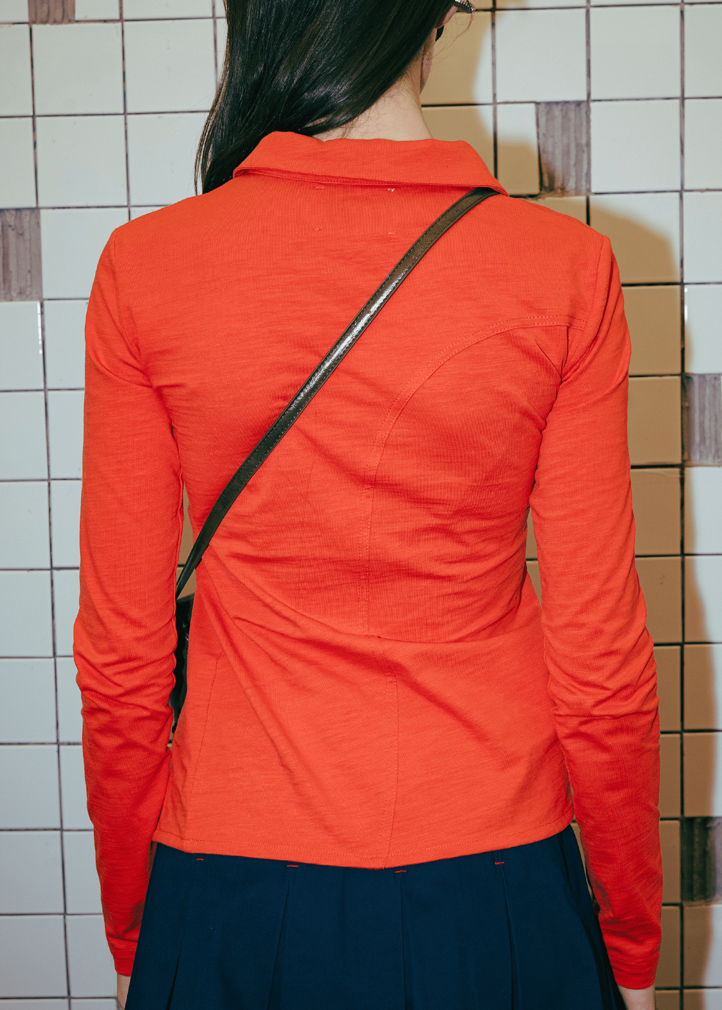 Urban lifestyle look featuring the Burnt Sienna slim-fit long-sleeve polo
